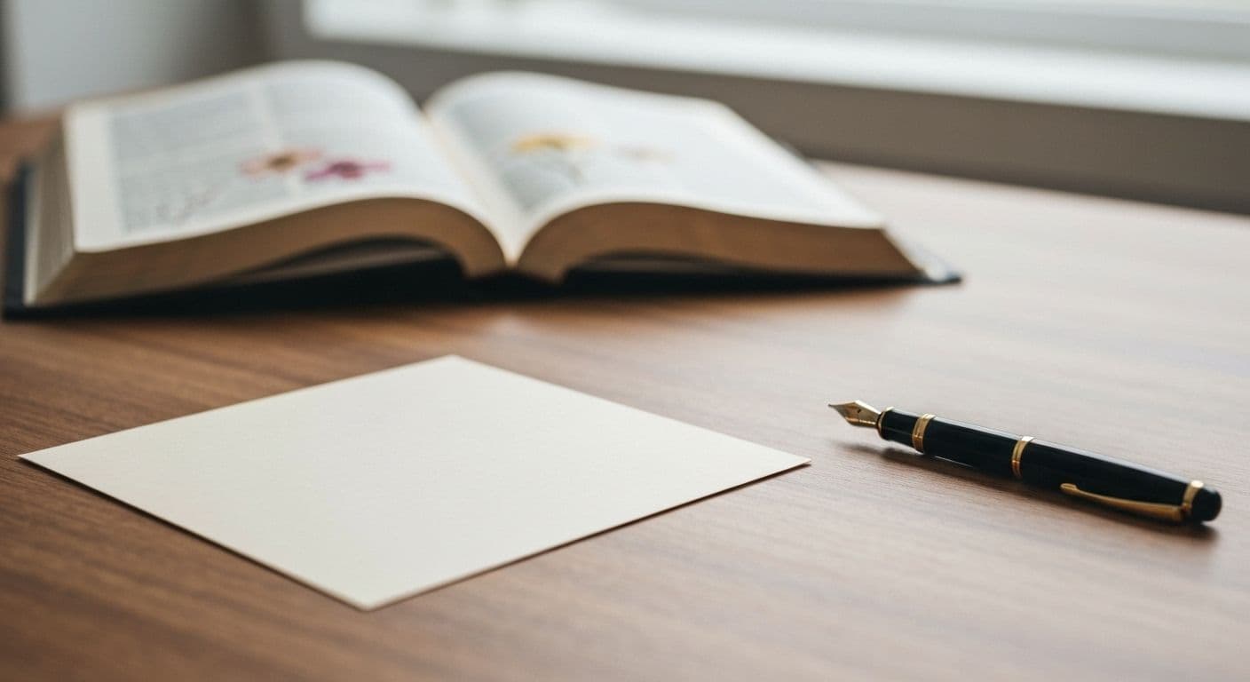 Person writing heartfelt sympathy card with Christian words of comfort for the bereaved using open Bible