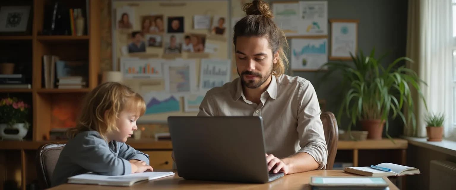 Single parent demonstrating the millionaire mindset while engaging with children in financial activity