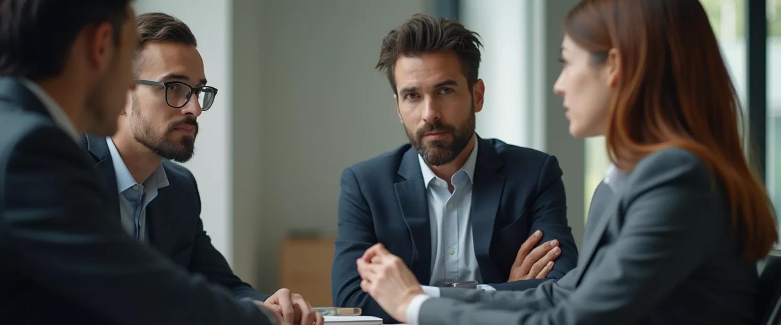 Business professionals demonstrating social awareness EQ through body language interpretation