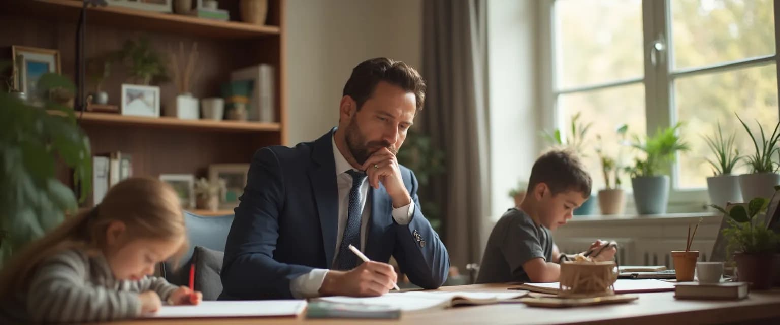 Working parent practicing emotional intelligence and EQ skills during family time