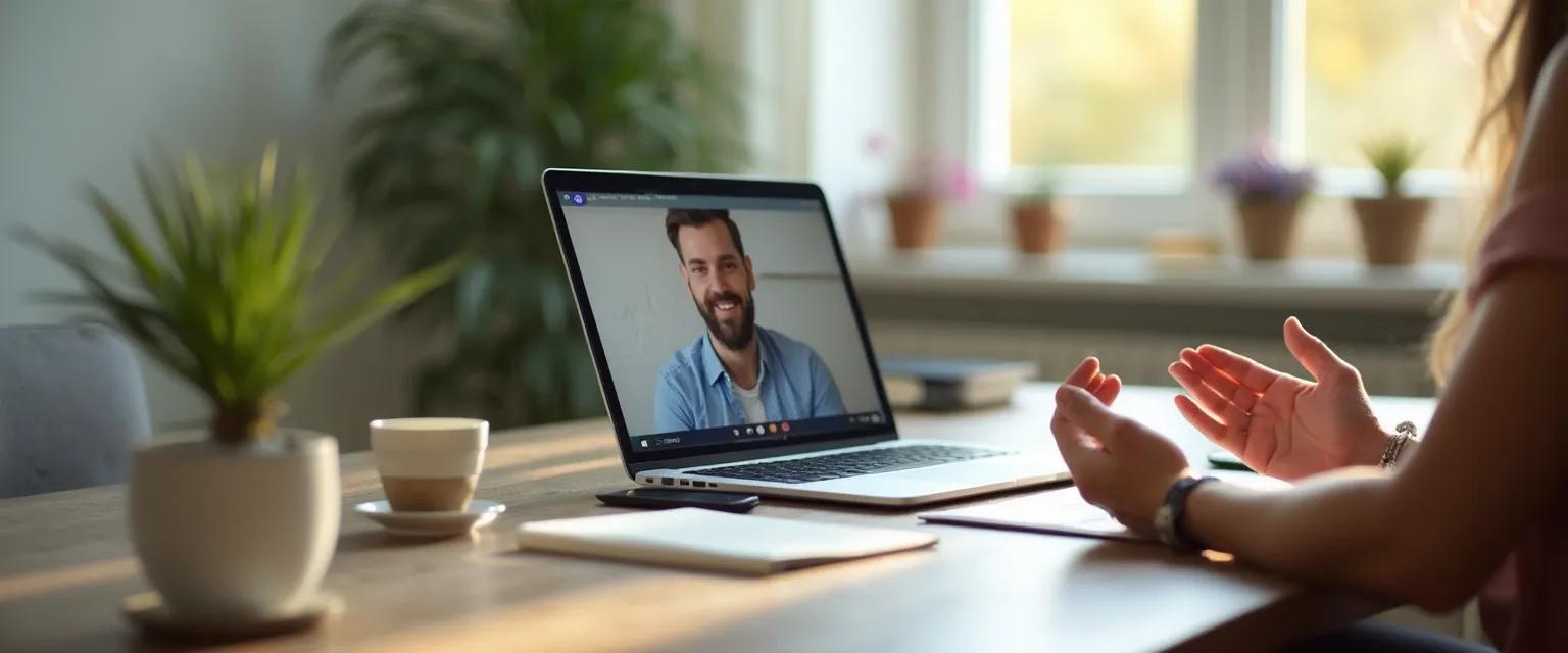 Professional using techniques to overcome anxiety in virtual meetings before an important Zoom call