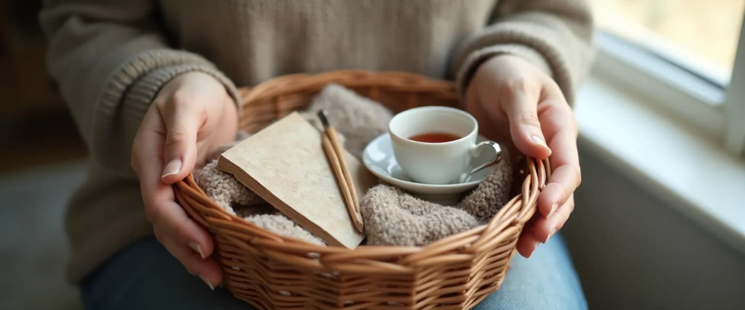 Thoughtful gift basket with comfort items to send to a grieving friend