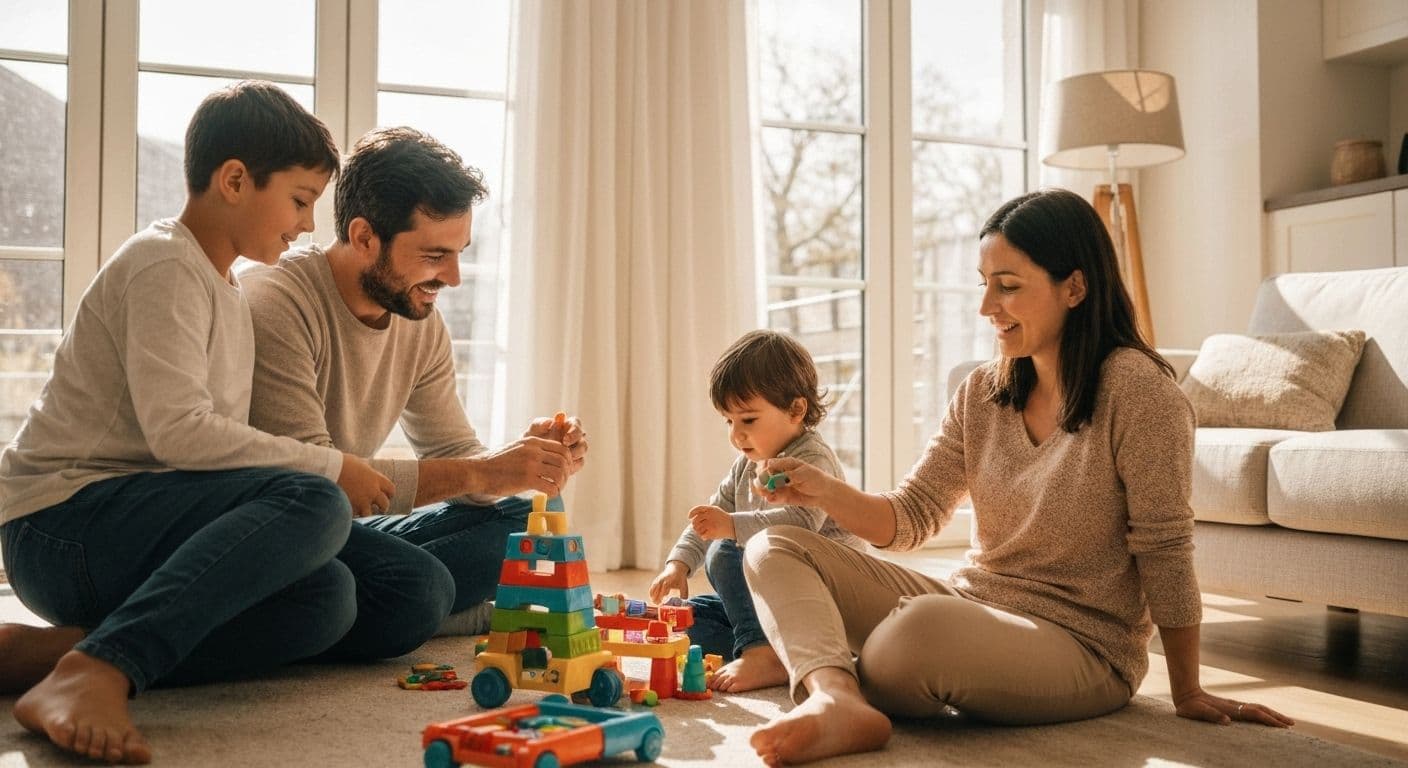 Busy parent practicing fit mind exercises during morning routine with coffee
