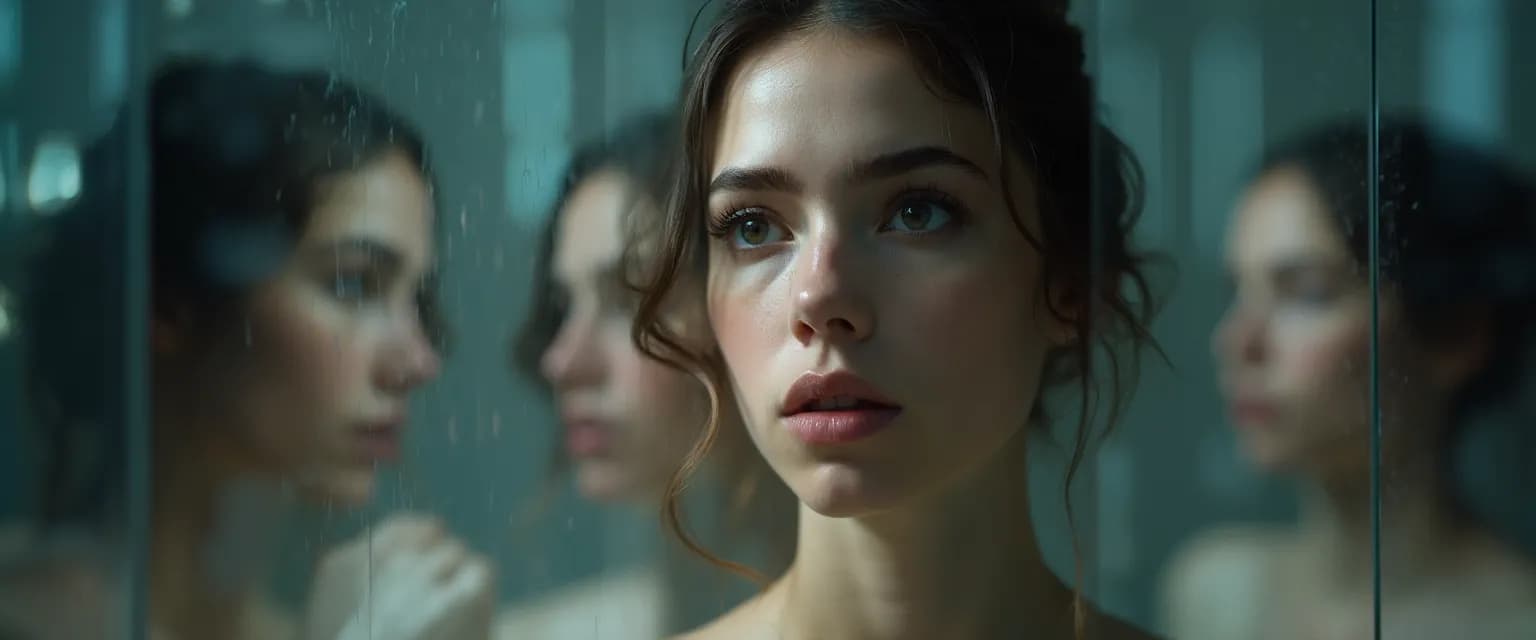 Person looking confused at their reflection showing signs of having no self awareness