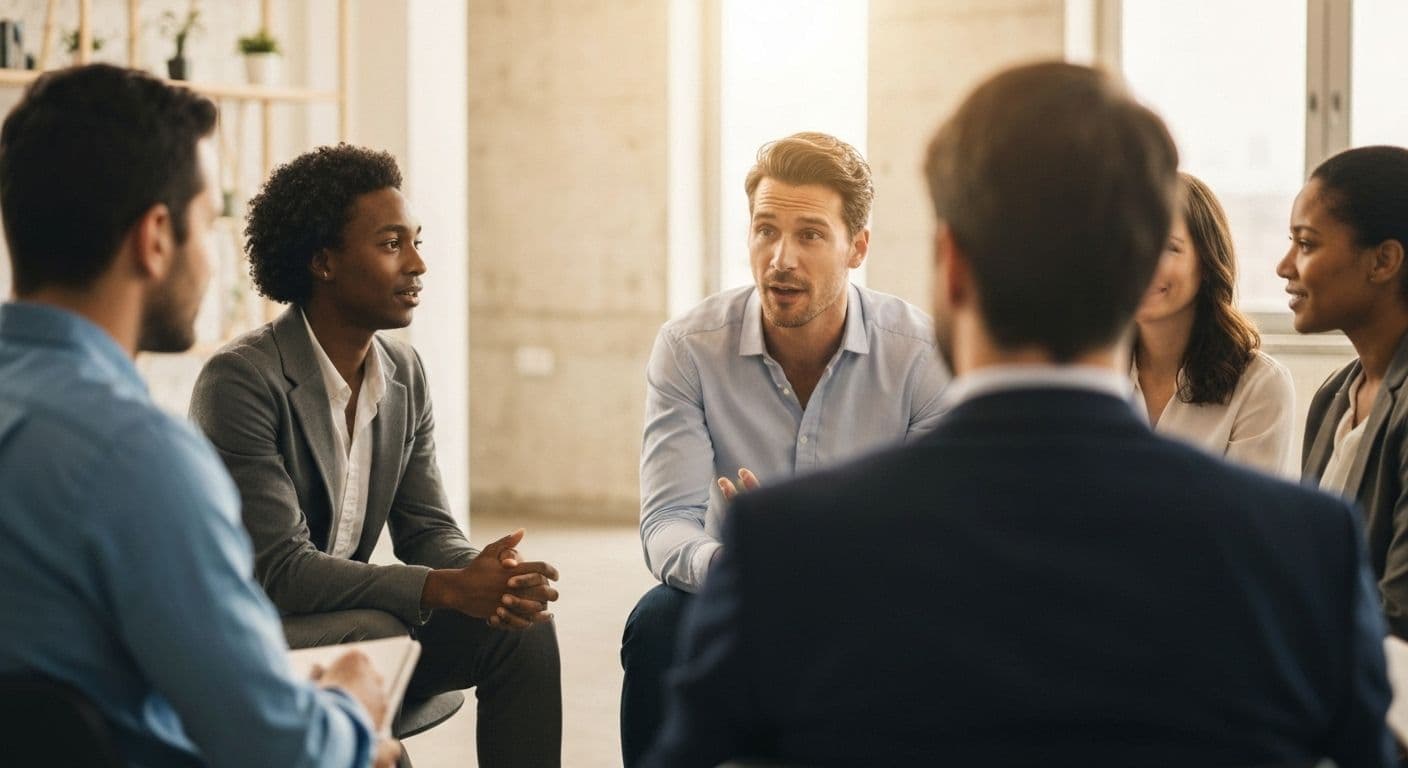 Team leader practicing self awareness organizational behavior to create psychological safety in workplace meeting