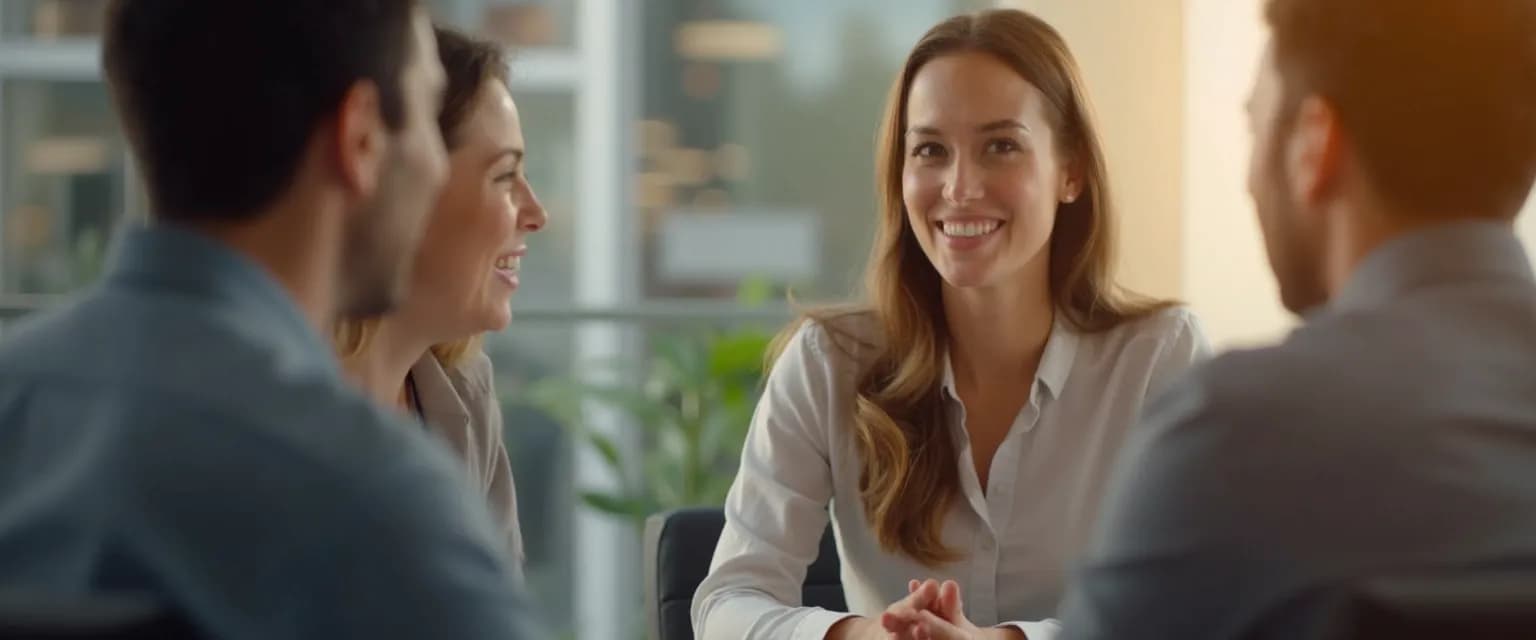 Professional demonstrating signs of having high emotional intelligence in a workplace meeting