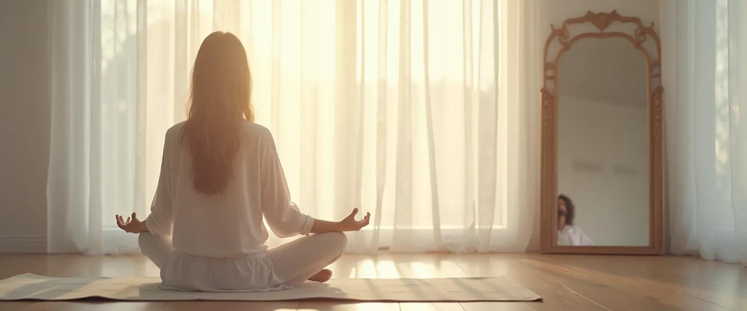 Person practicing mirror meditation to enhance human self-awareness
