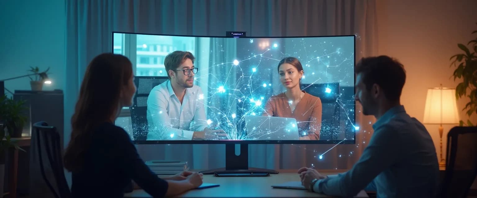 Team members demonstrating workplace EQ in a hybrid meeting environment