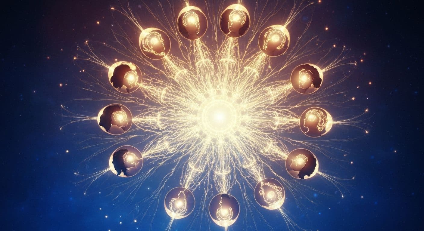 Person practicing mindfulness techniques to connect with one giant mind and collective consciousness