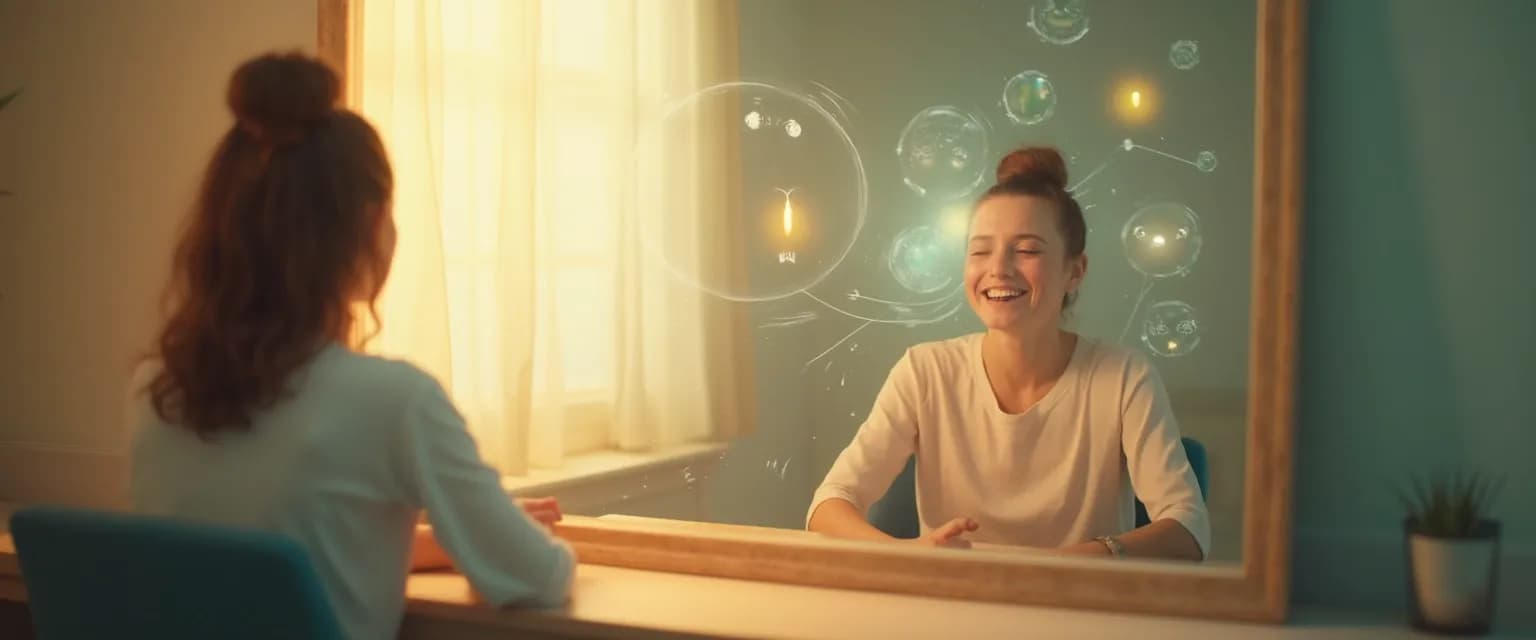 Person practicing self-awareness techniques for emotional intelligence growth in front of a mirror