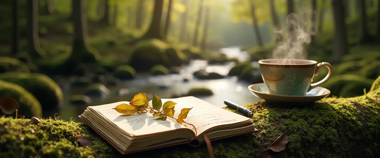 Person writing in a grief journal while sitting peacefully in a natural setting