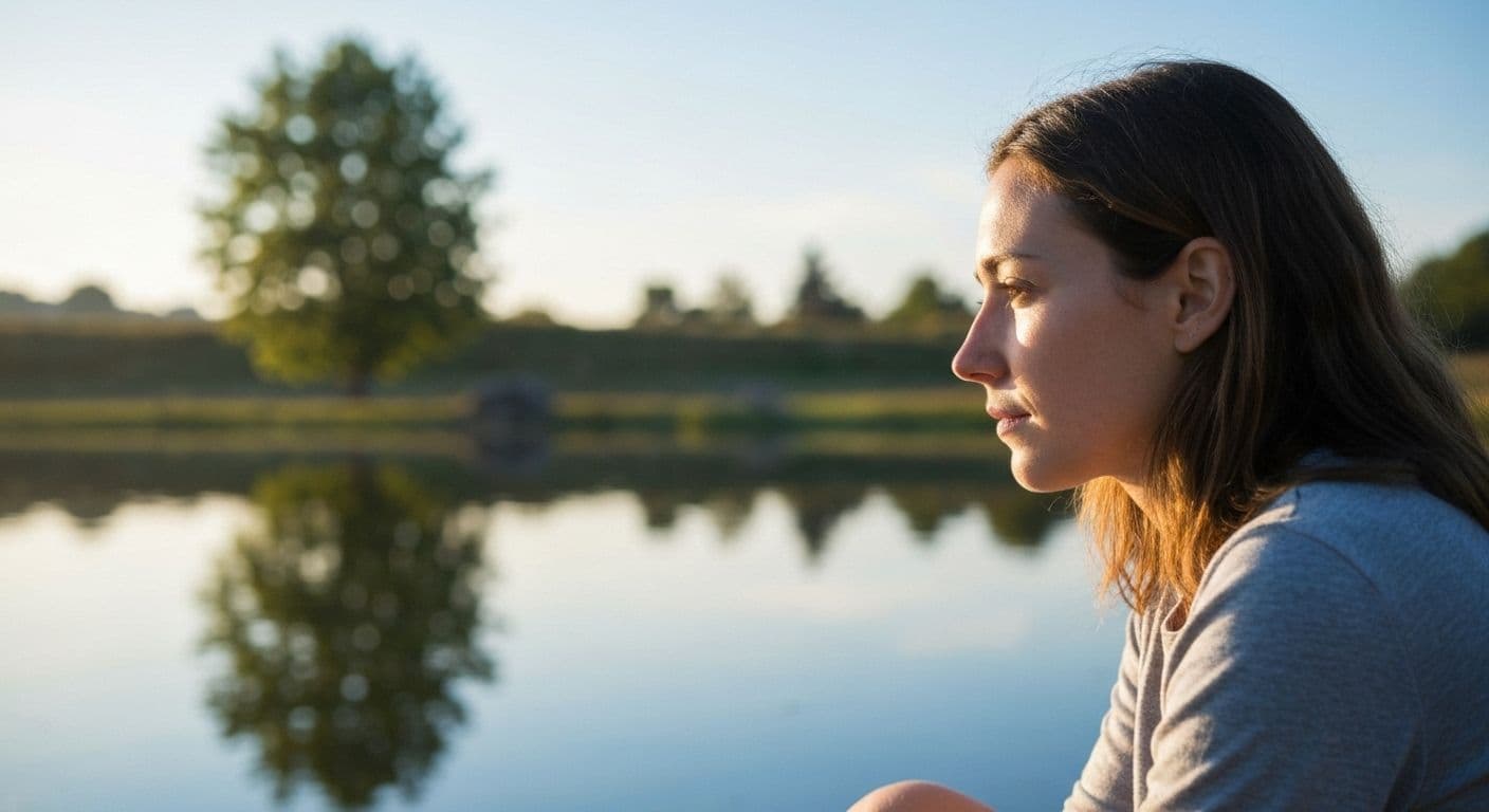 Person practicing self-awareness in EQ during a conversation with thoughtful but present expression