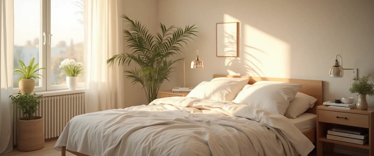 Cozy bedroom transformed into sleep anxiety-reducing sanctuary with simple affordable changes