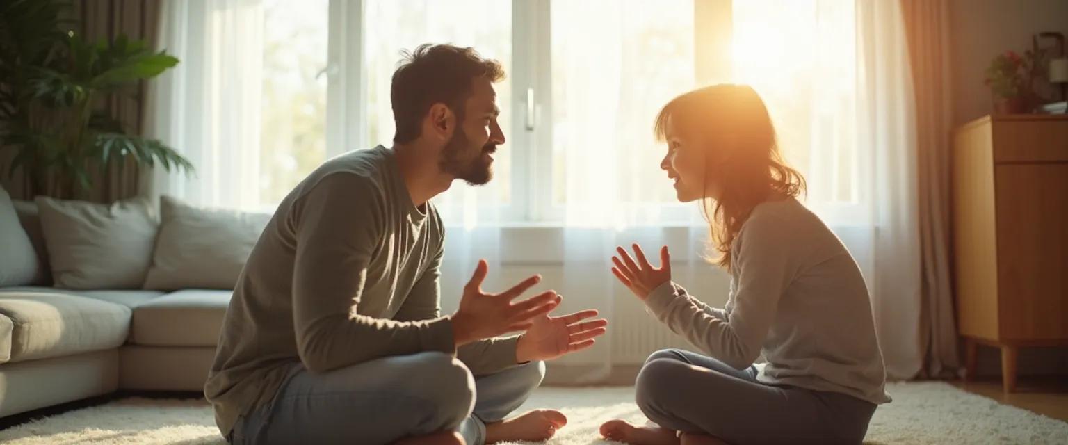 Parent practicing mindfulness counseling techniques with child during a calm moment at home
