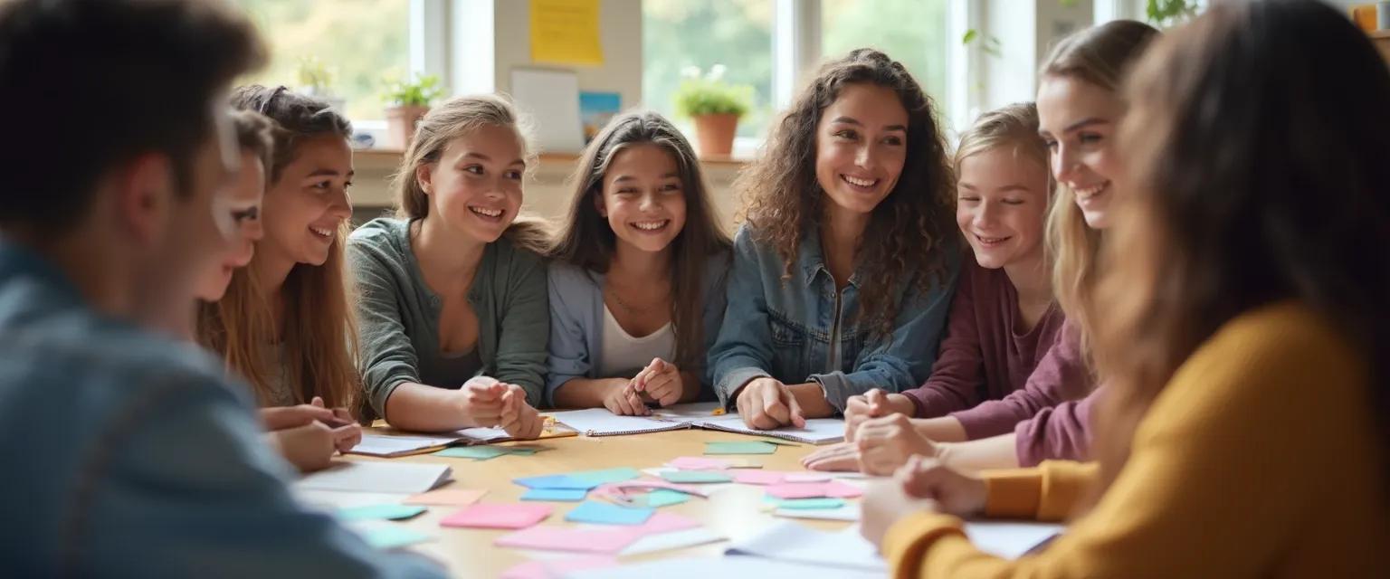 High school students participating in self-awareness games in classroom setting