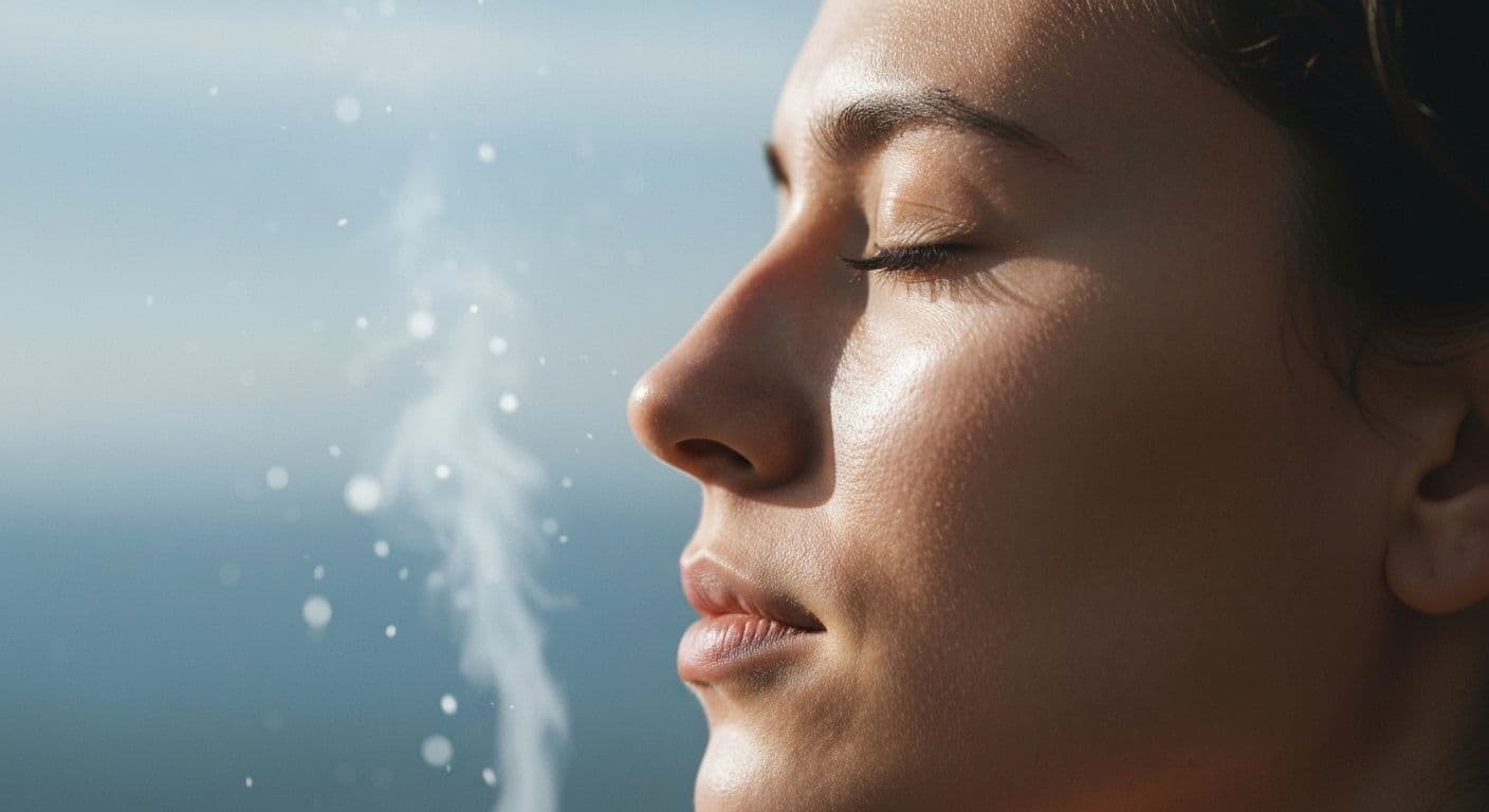Person practicing effective mindful breathing technique in calm environment