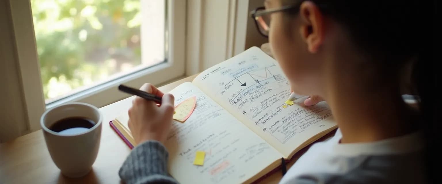 Student practicing self-awareness skills to manage emotions during study session