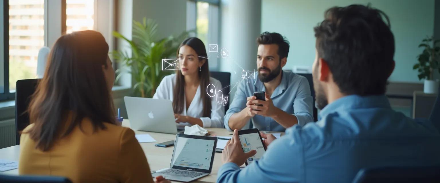 Professional team using an app for employees to enhance workplace communication