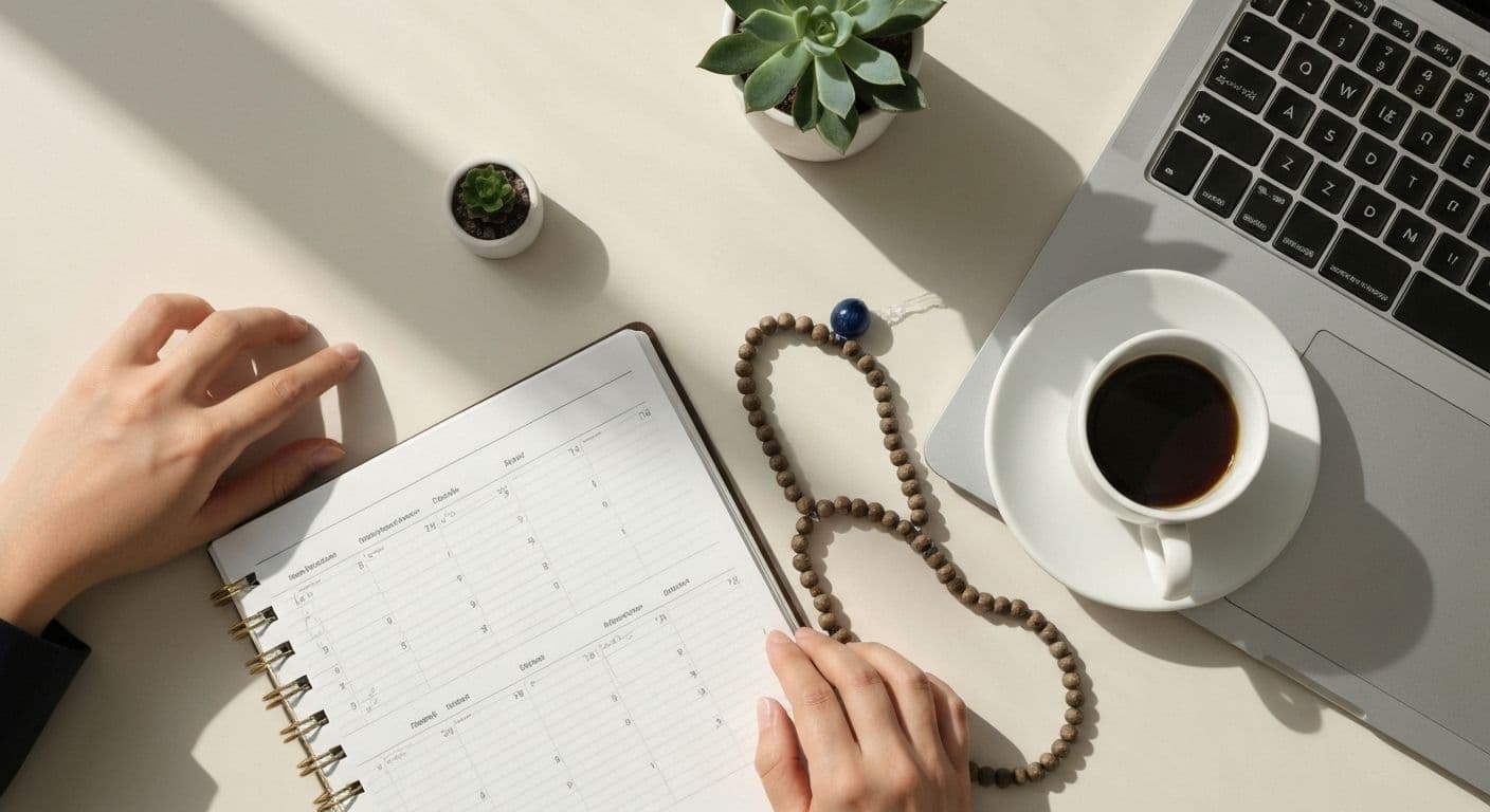 Busy professional practicing mindfulness during daily commute as part of our mindful life approach