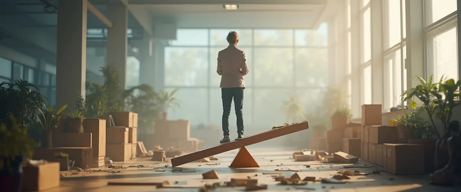 Professional showing resilience at work during office restructuring meeting