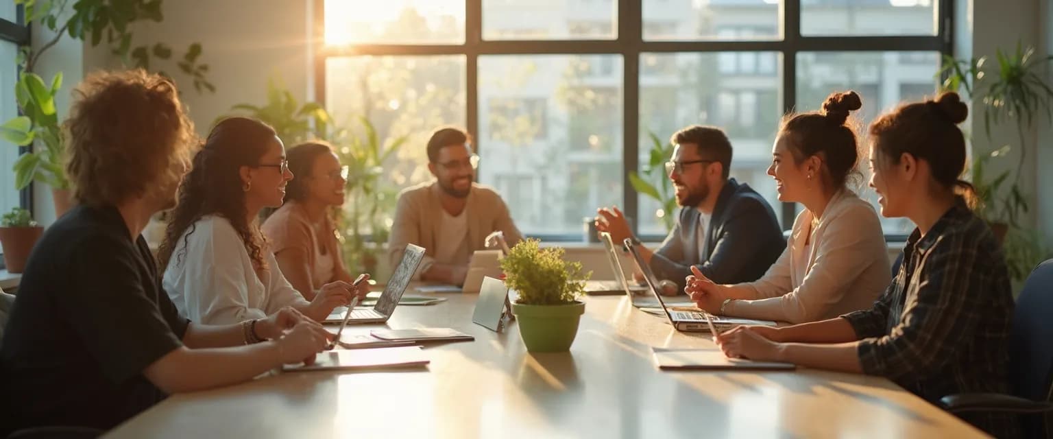 Leader implementing World Happiness Report 2021 strategies in workplace meeting