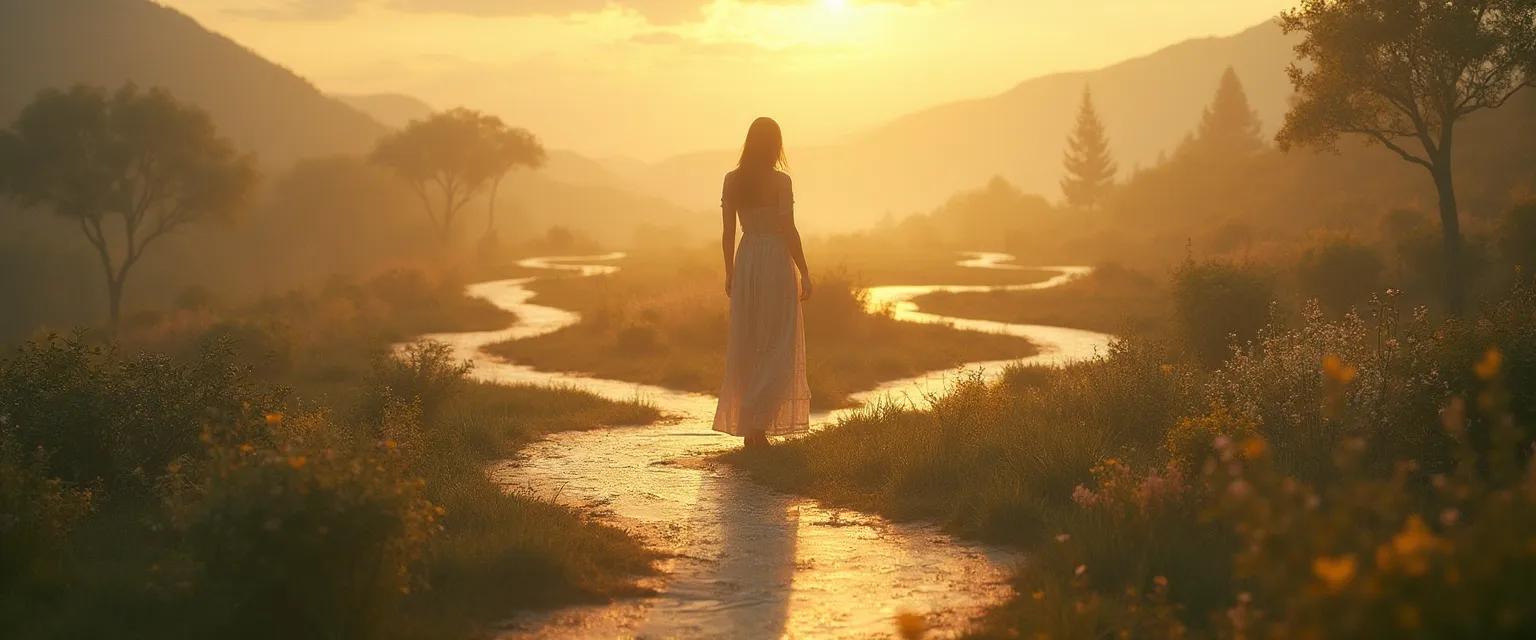 Person experiencing happiness meaning through connection with nature and community