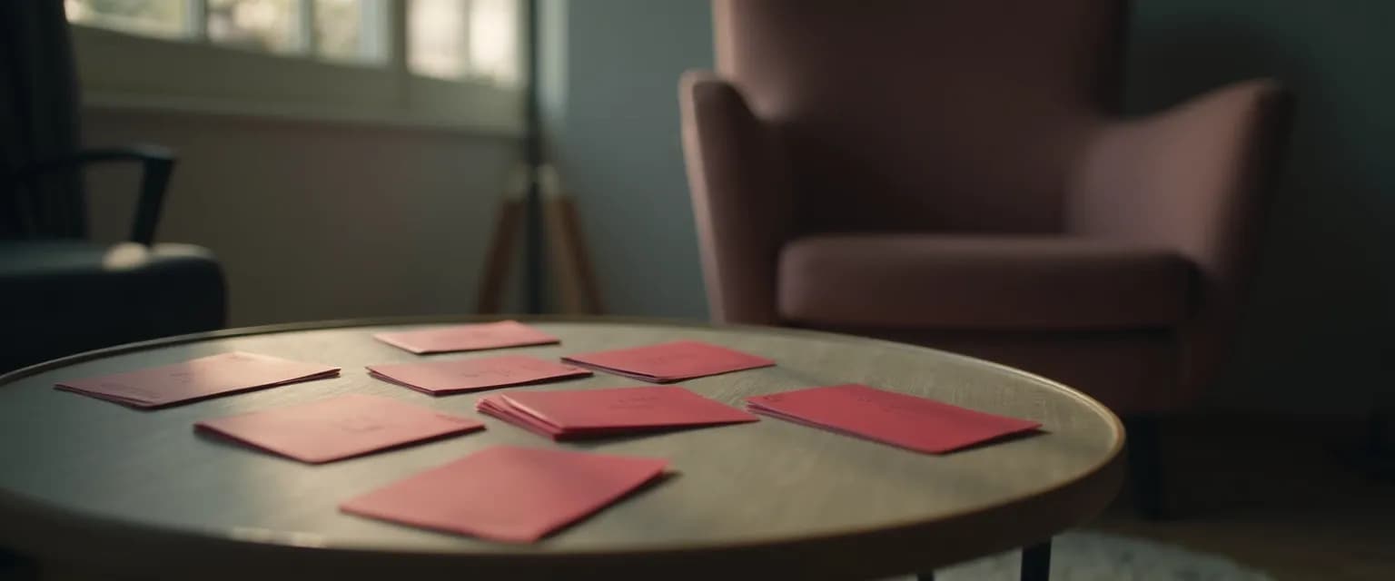 We're Not Really Strangers Breakup Edition cards spread out showing emotional healing questions