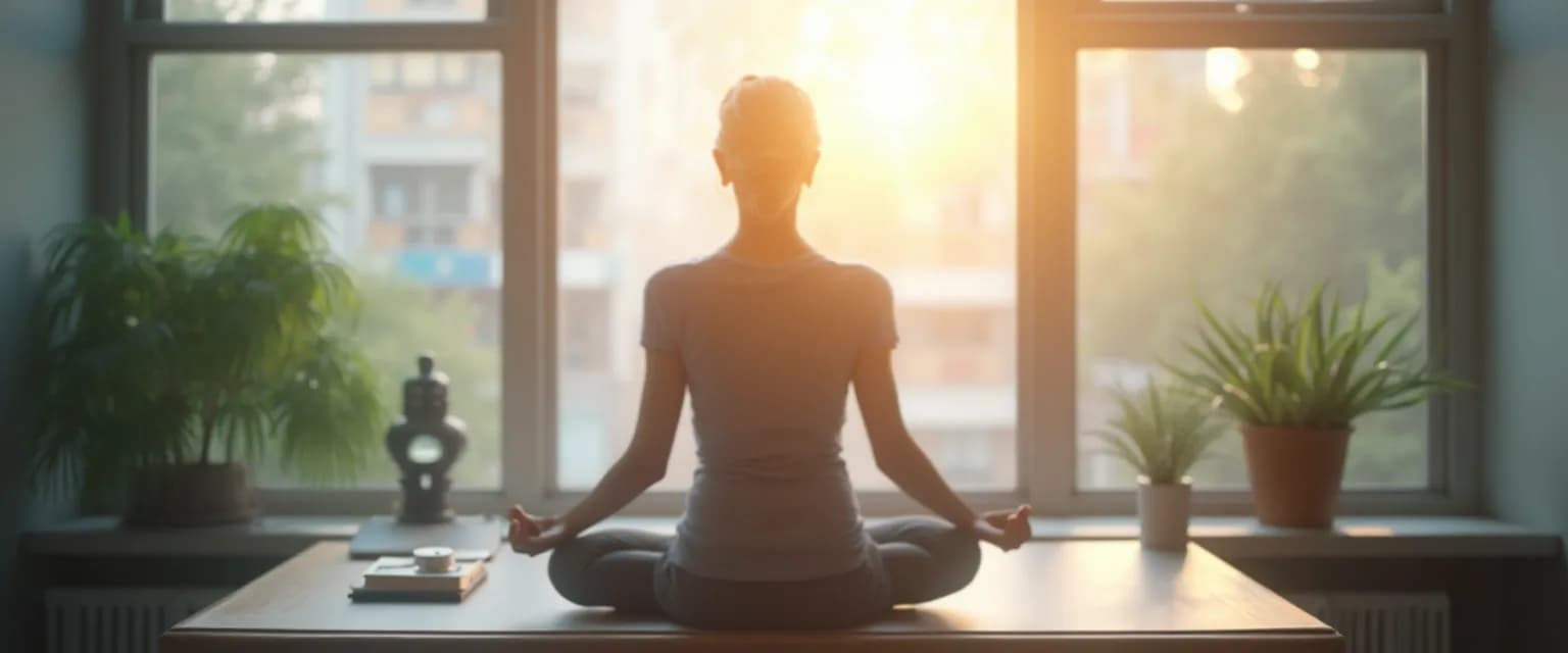 Office worker practicing 10-minute mindfulness techniques at desk