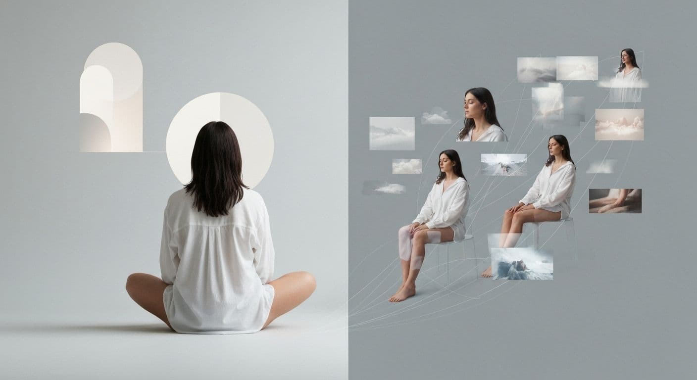 Person achieving peace of mind in daily life by practicing present moment awareness and breaking mental time travel patterns