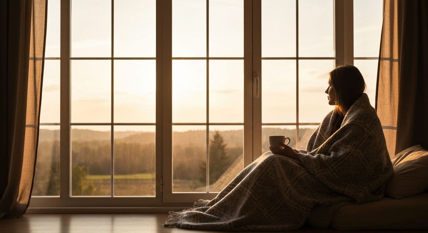 Person peacefully sitting alone after a breakup, reflecting on personal growth and emotional healing