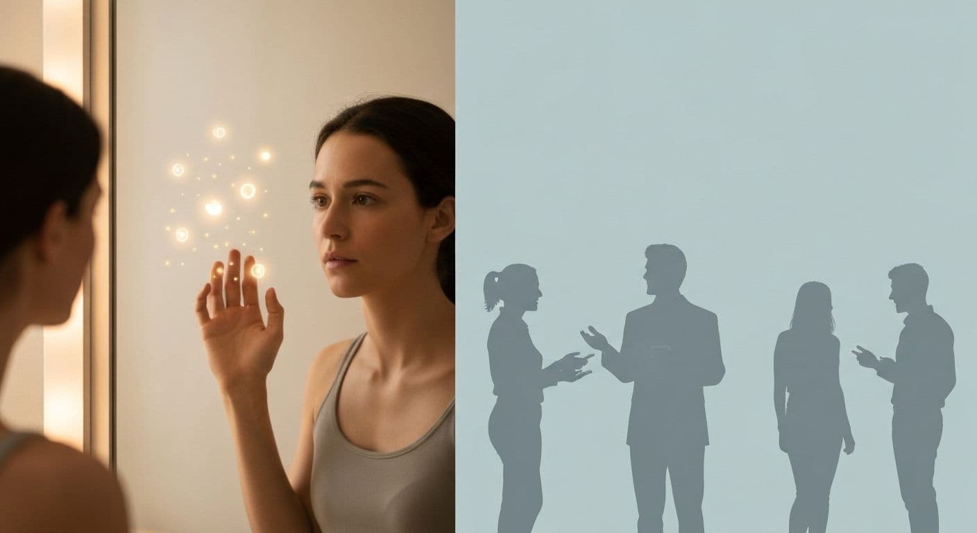 Person reflecting on self-awareness and self-knowledge to build genuine relationships and emotional connections