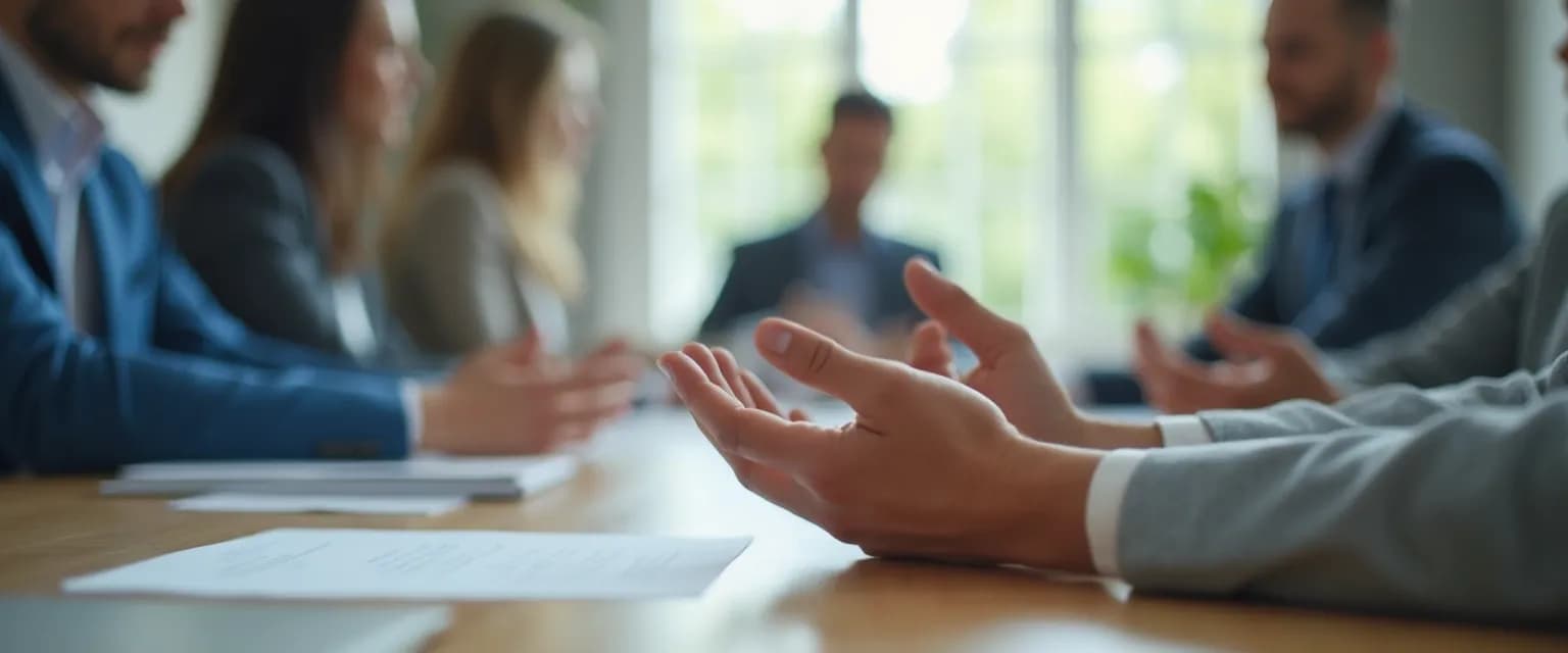 Professional using discreet techniques to calm their mind down during a work meeting