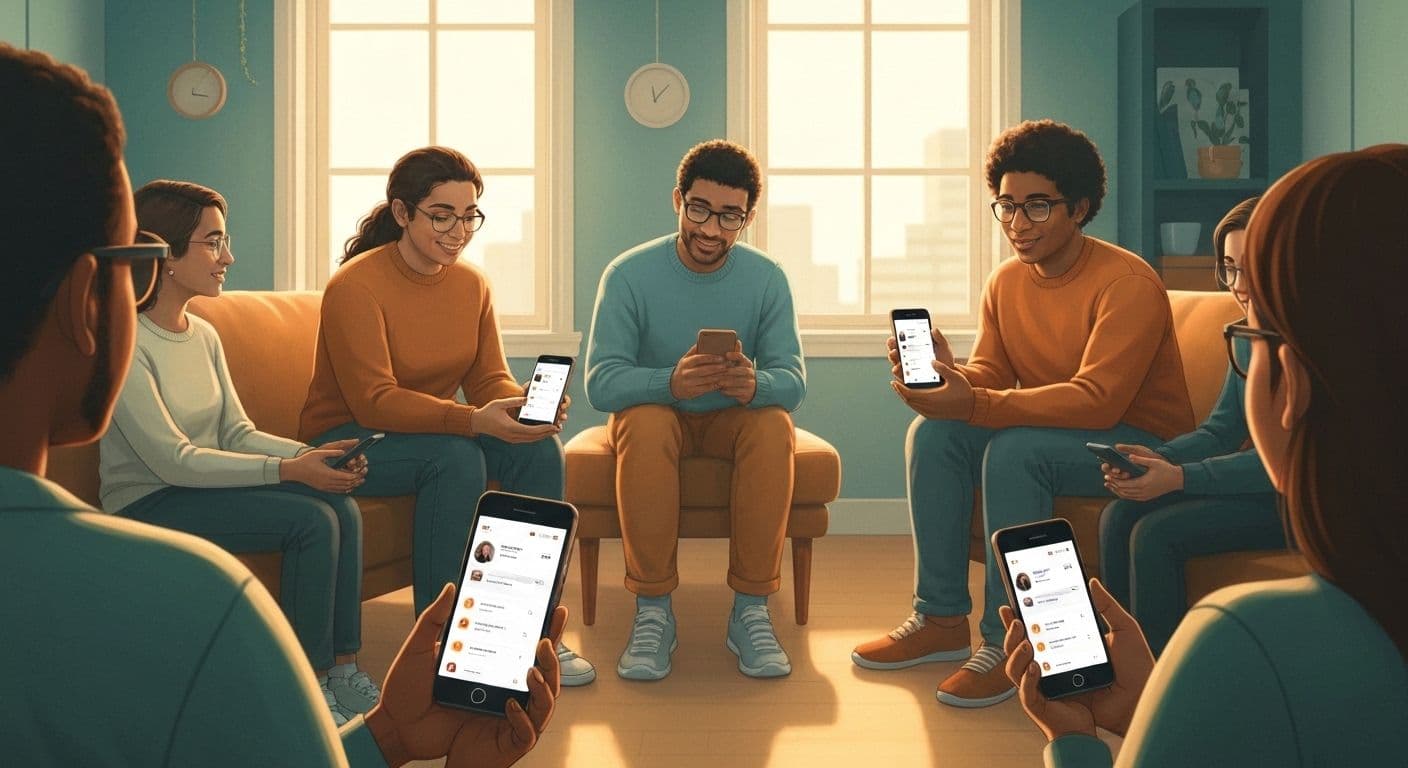 Person using smartphone to browse first breakup Reddit communities for emotional support and healing advice