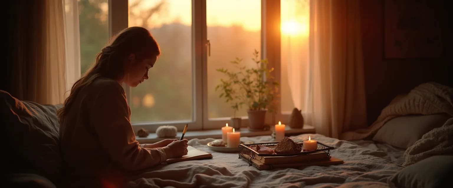 Person performing a healing ritual after r breakups with symbolic items of closure