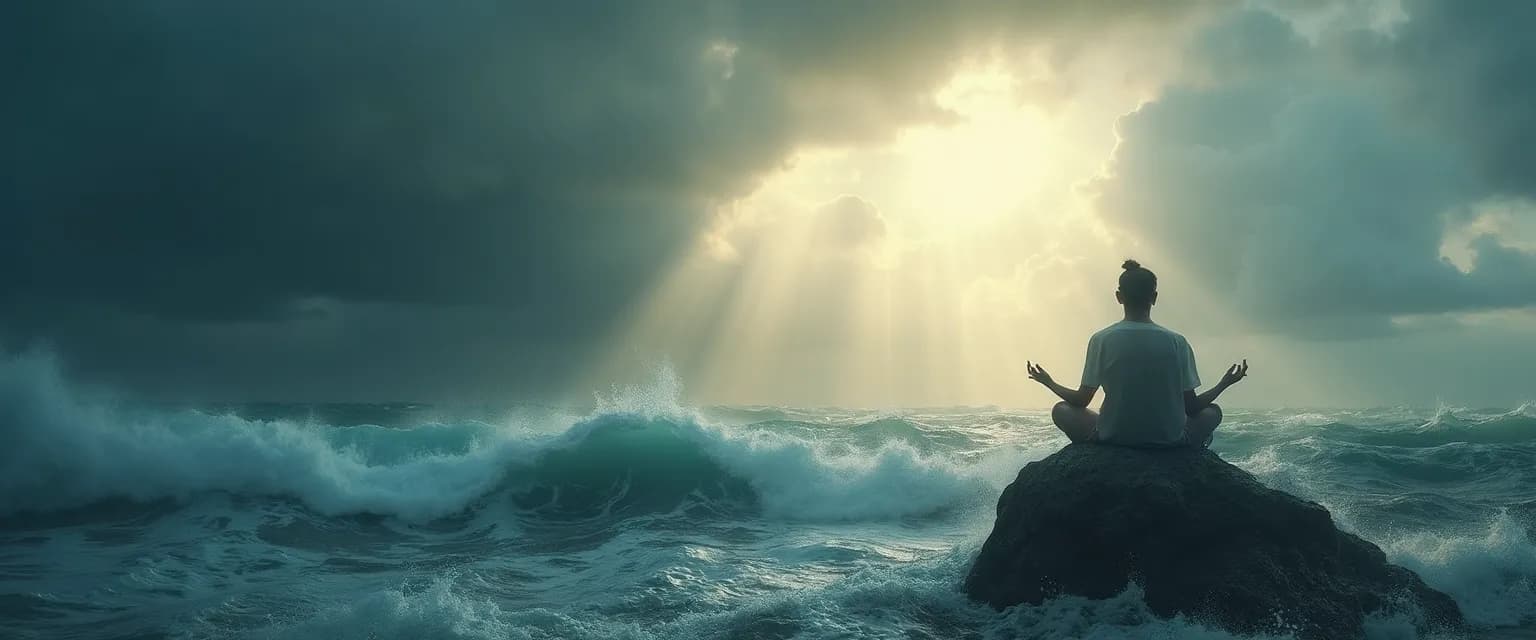 Person finding peace in mindful maelstrom through meditation techniques