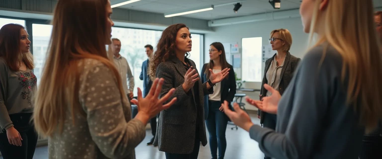 Team members engaged in role-play exercise for increasing self-awareness emotional intelligence