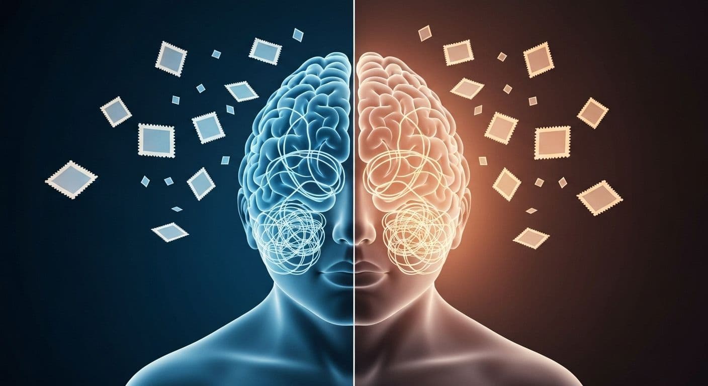 Person practicing mindfulness techniques to manage intrusive thoughts after traumatic breakup