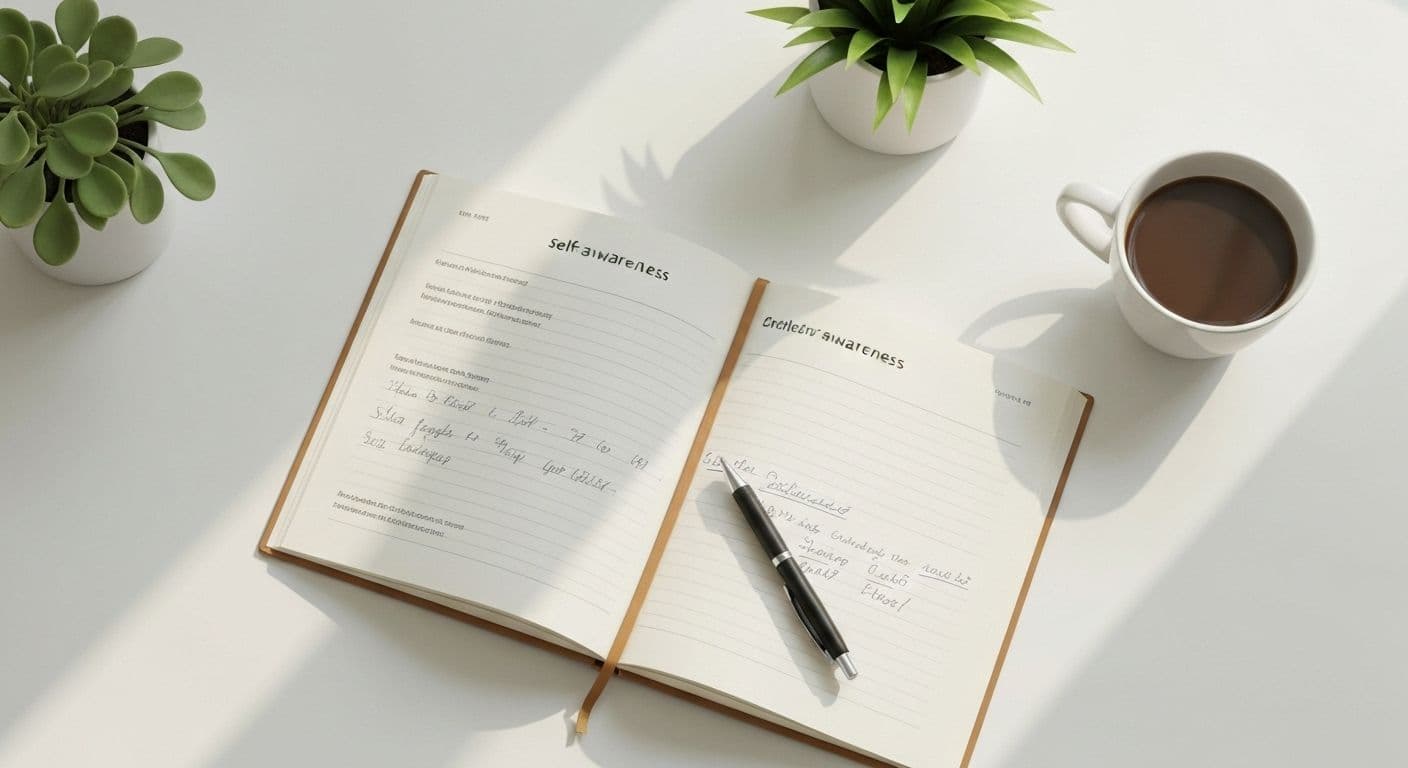 Person completing self awareness workbook with simple strategies and micro-goals