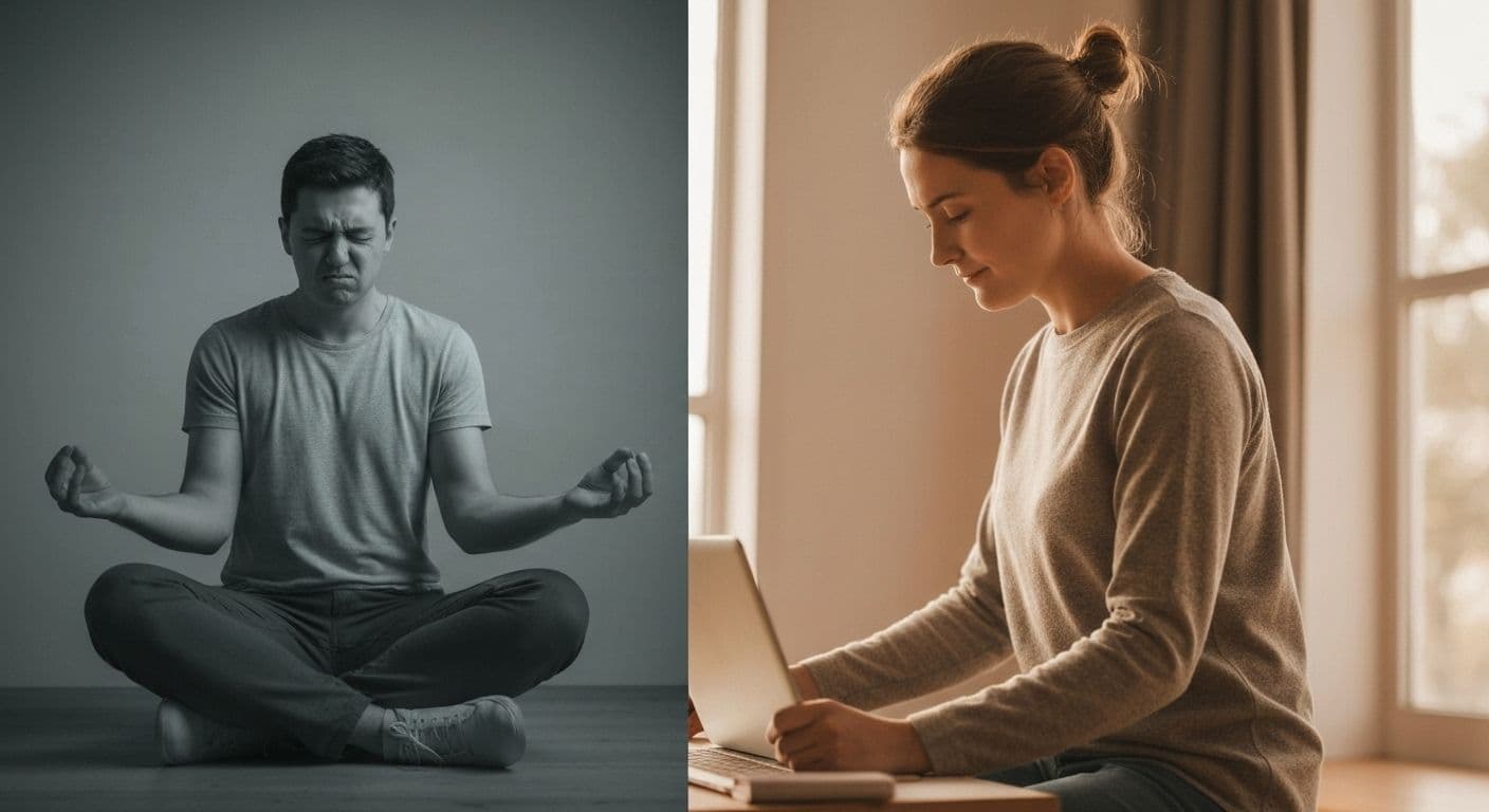 Person practicing gentle body-based meditation and depression management technique in comfortable seated position