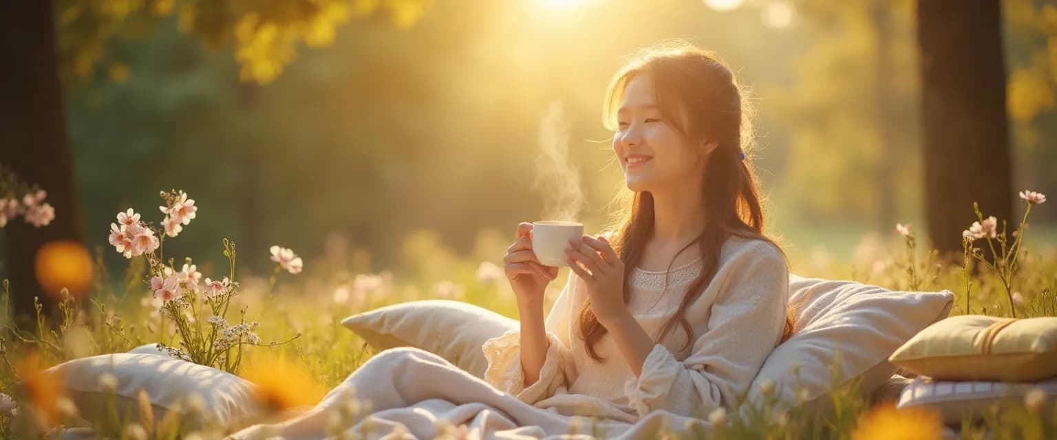 Person enjoying the happiness of a simple moment without self-improvement pressure