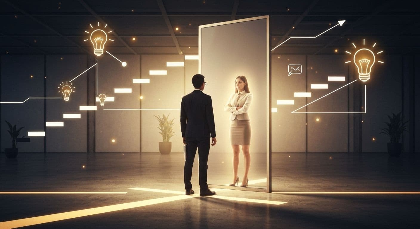 Professional reflecting on growing self-awareness for career success and workplace relationships