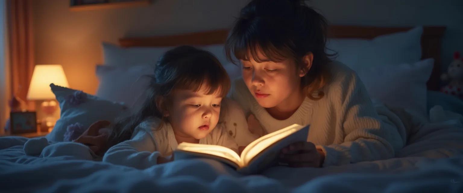 Parent and child developing emotional intelligence during bedtime routine conversation