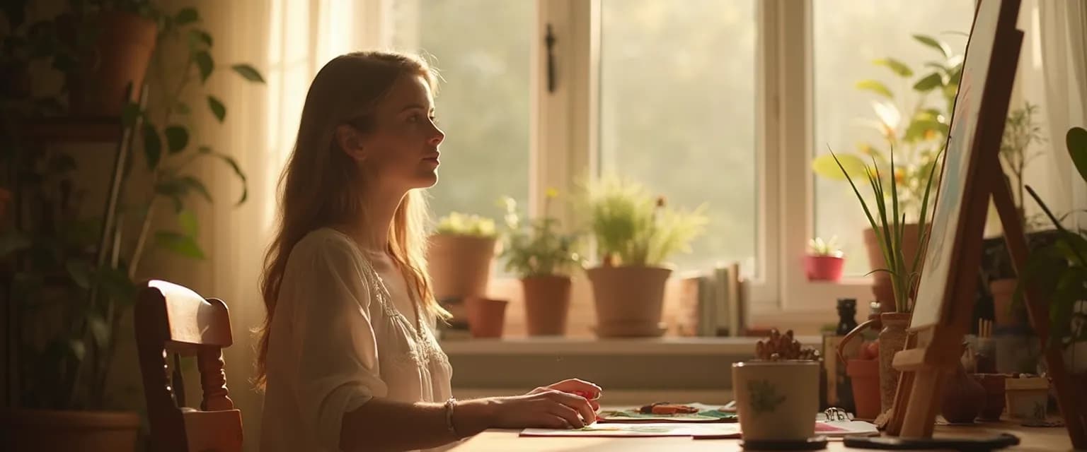 Woman enjoying her passion for painting as part of rebuilding life after breakup