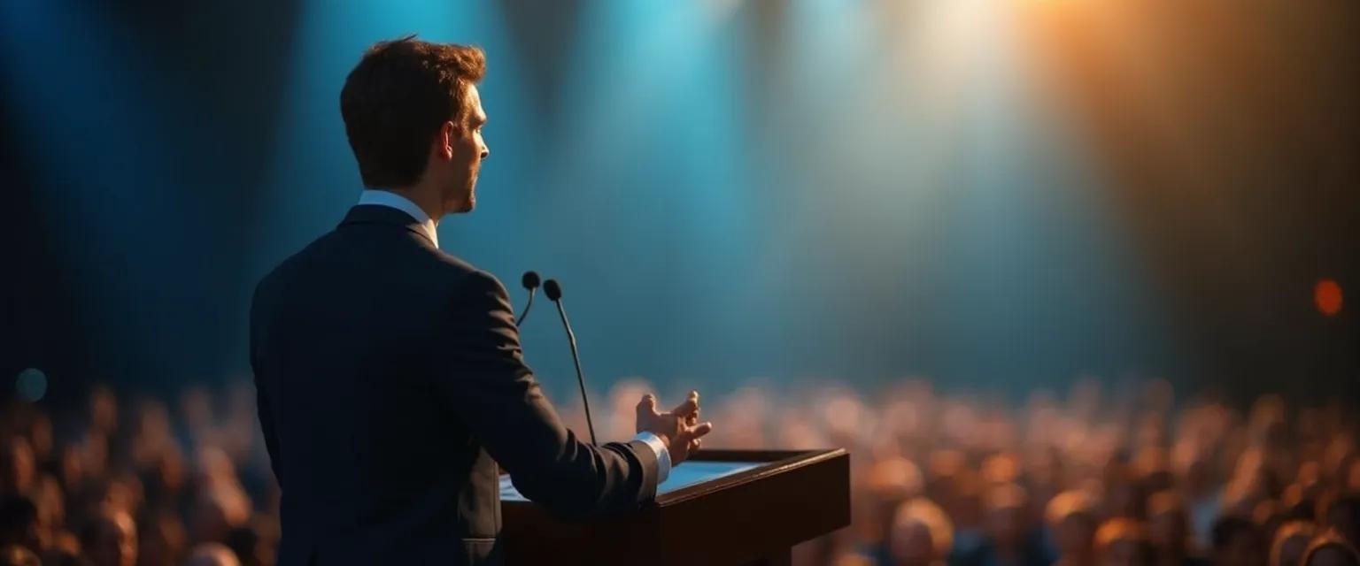 Person practicing mindself techniques before public speaking presentation