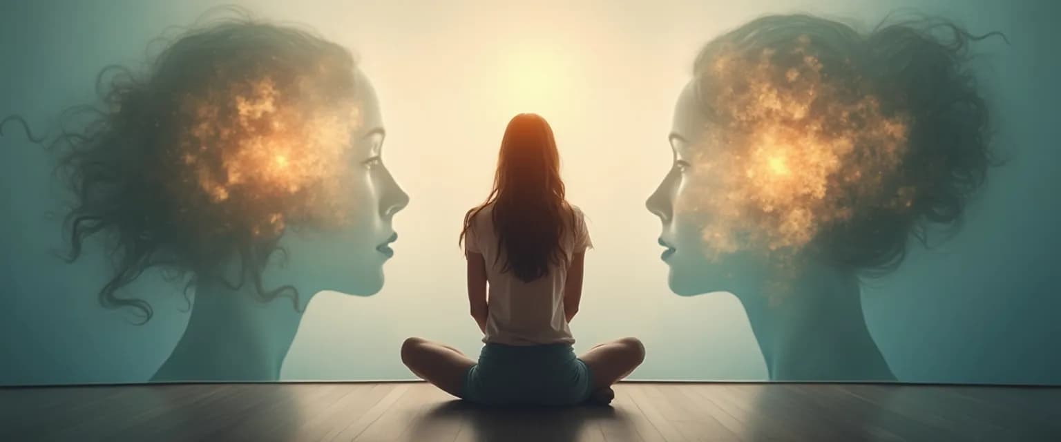 Person practicing self discovery and self awareness through mirror moment reflection