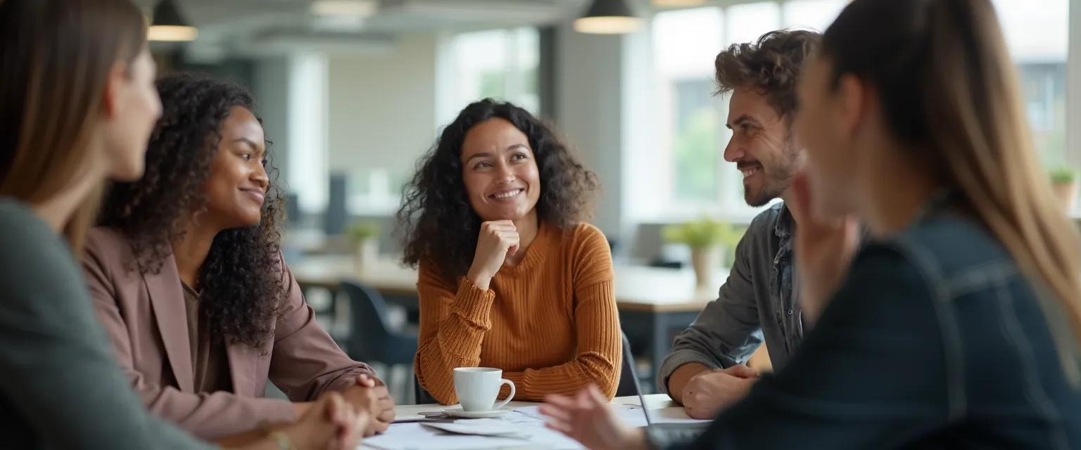 Team leader facilitating emotional intelligence leadership training exercise in meeting