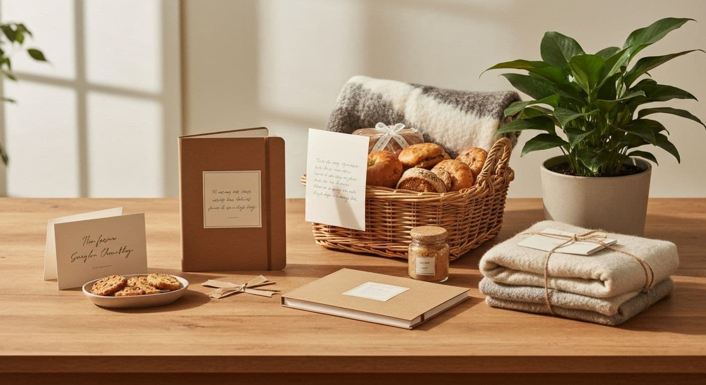 Thoughtful sympathy gifts showing what gift to give someone who is grieving including comfort items and practical support options