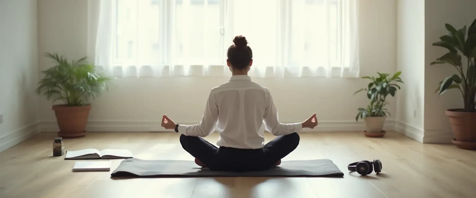 Person practicing Sam Harris guided meditation techniques during a busy workday