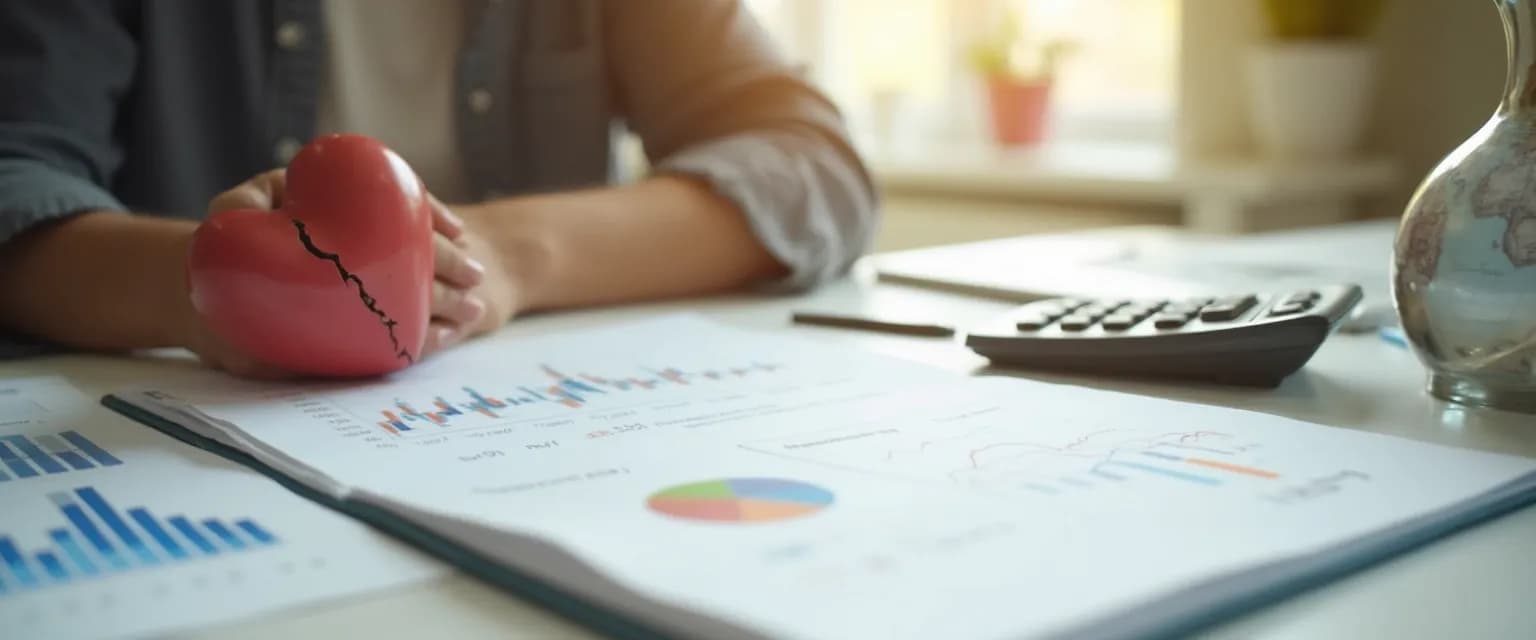 Woman reviewing financial documents after an unexpected breakup