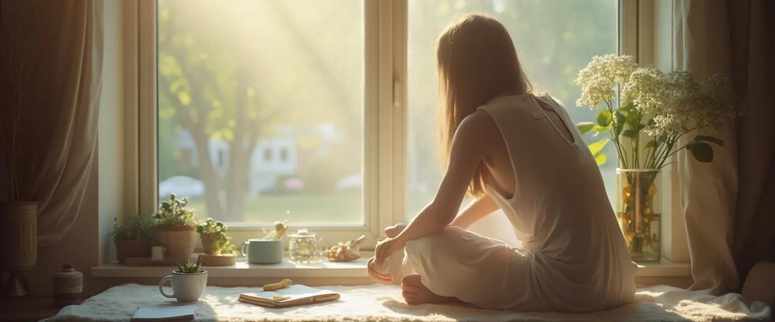 Person practicing emotional intelligence and self-awareness through mirror moment reflection